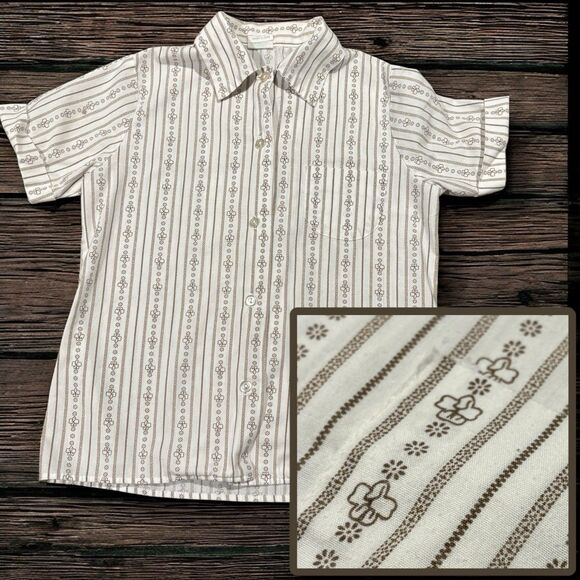 Vintage Girl Scouts Uniform Shirt Youth 12 Short Sleeve USA Made Brown Print 70s - Picture 1 of 6